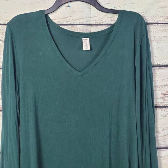 Old Navy Luxe Long Sleeve V-Neck Tee XL Tall Fir Green Soft Stretch Rayon Top - Picture 2 of 7